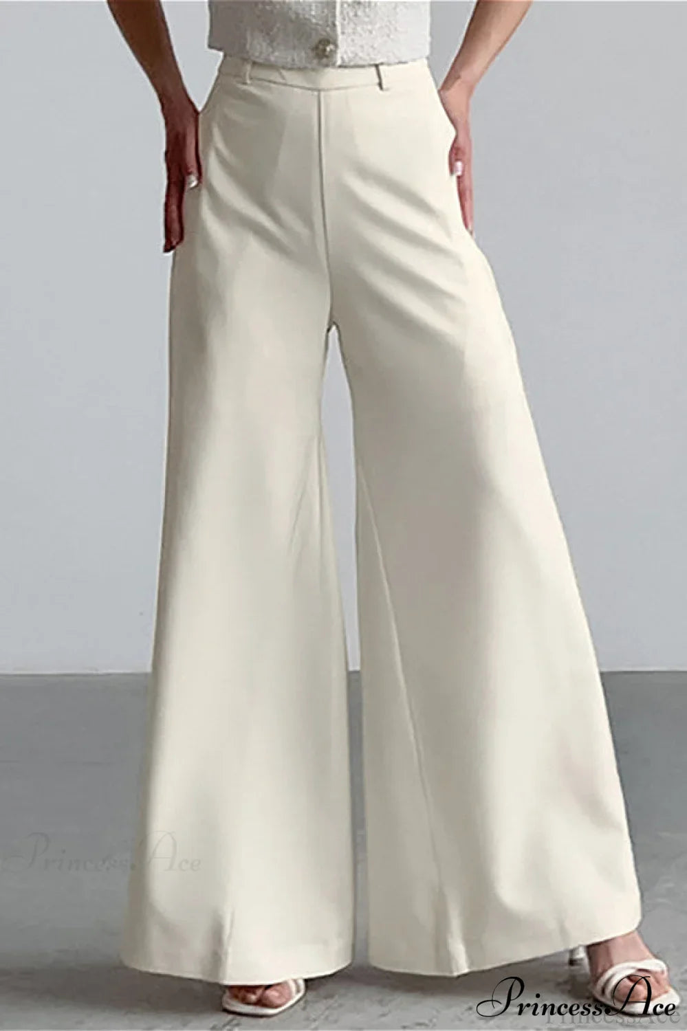 High Waist Wide Leg Solid Casual Pants Apricot / S