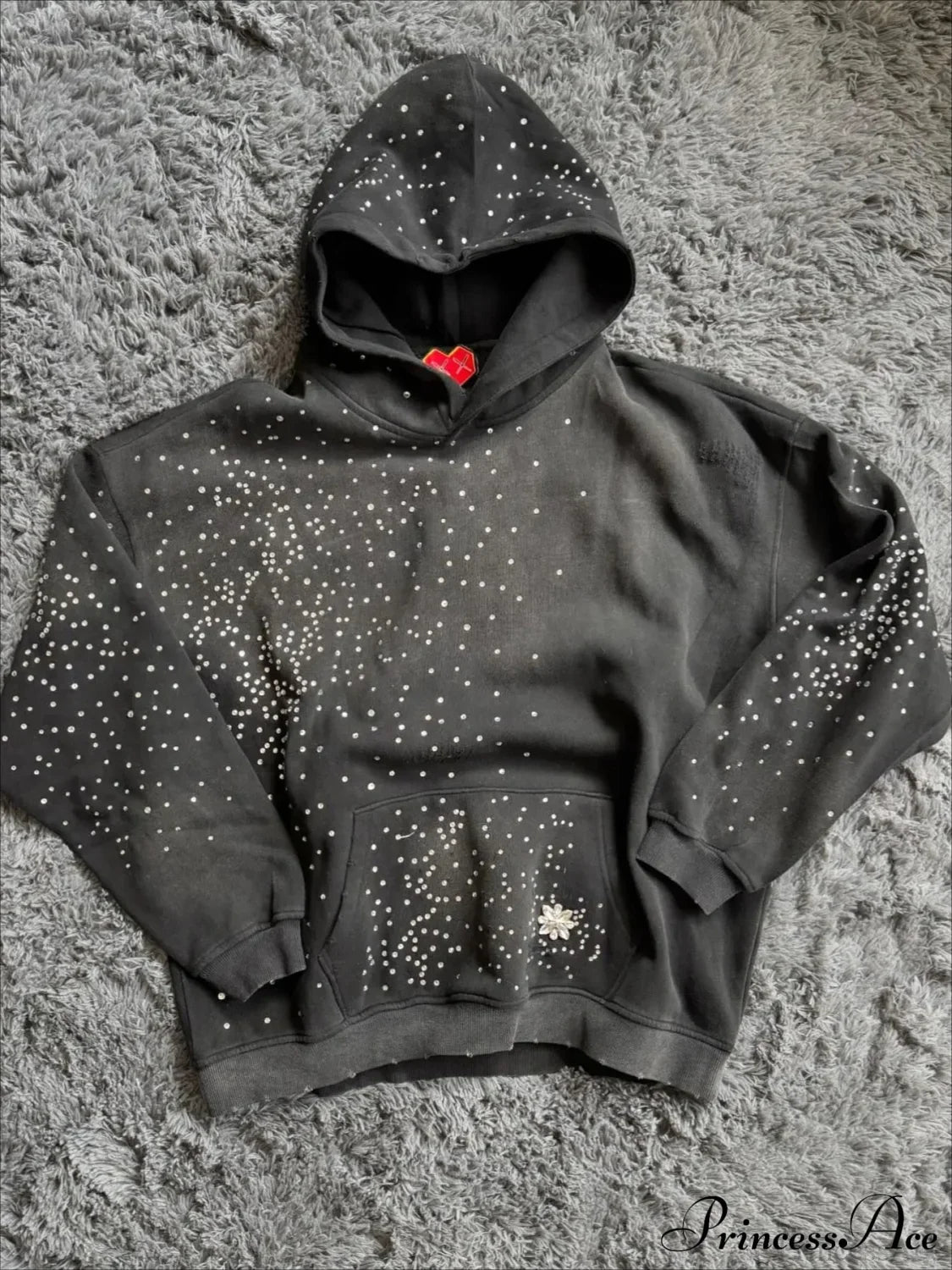 Hip Hop Cross Oversized Rhinestone Zip Up Hoodie Hoodie / S