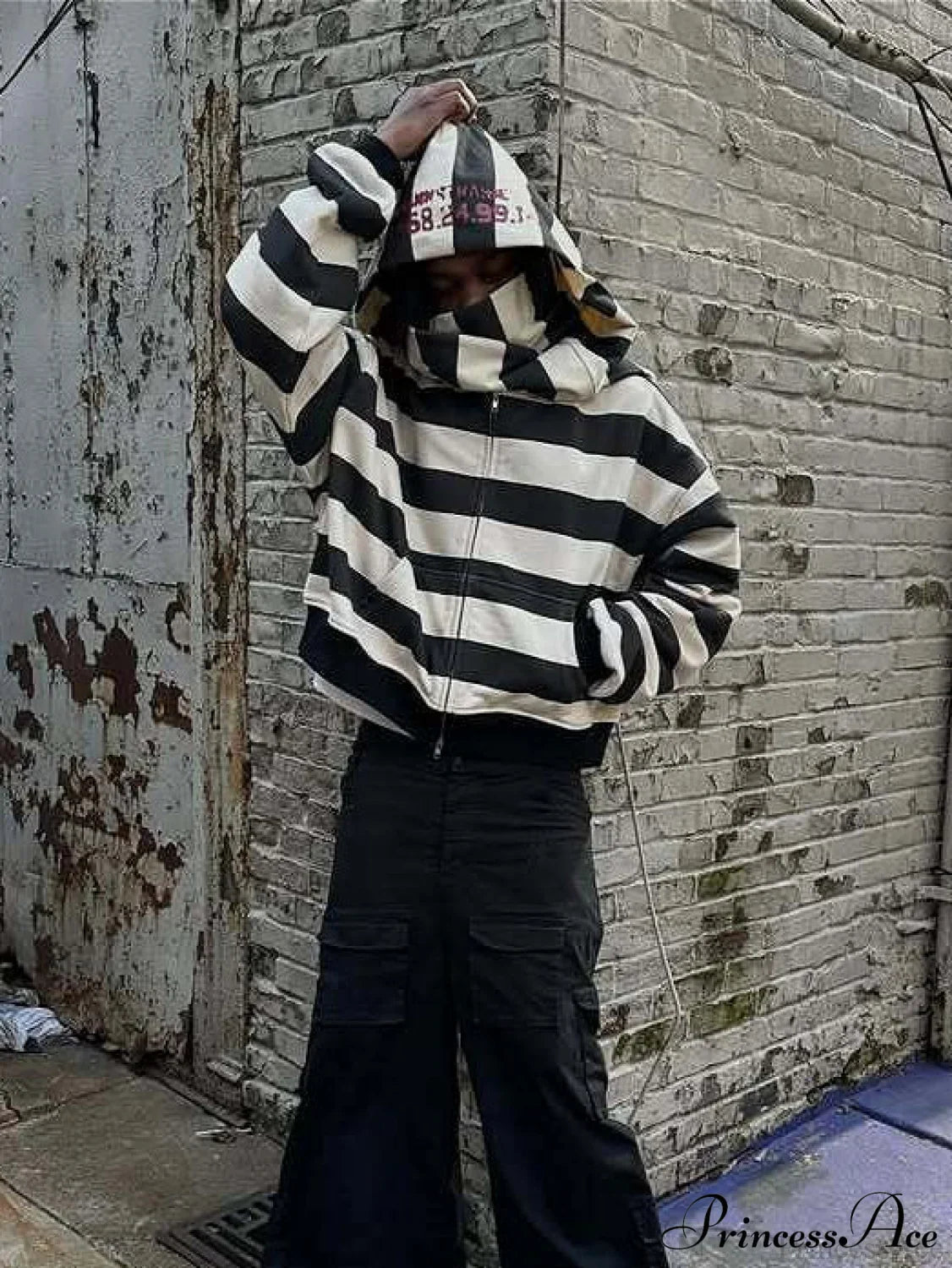 Hip-Hop Double-Layered Hood Graphic Print Hoodie