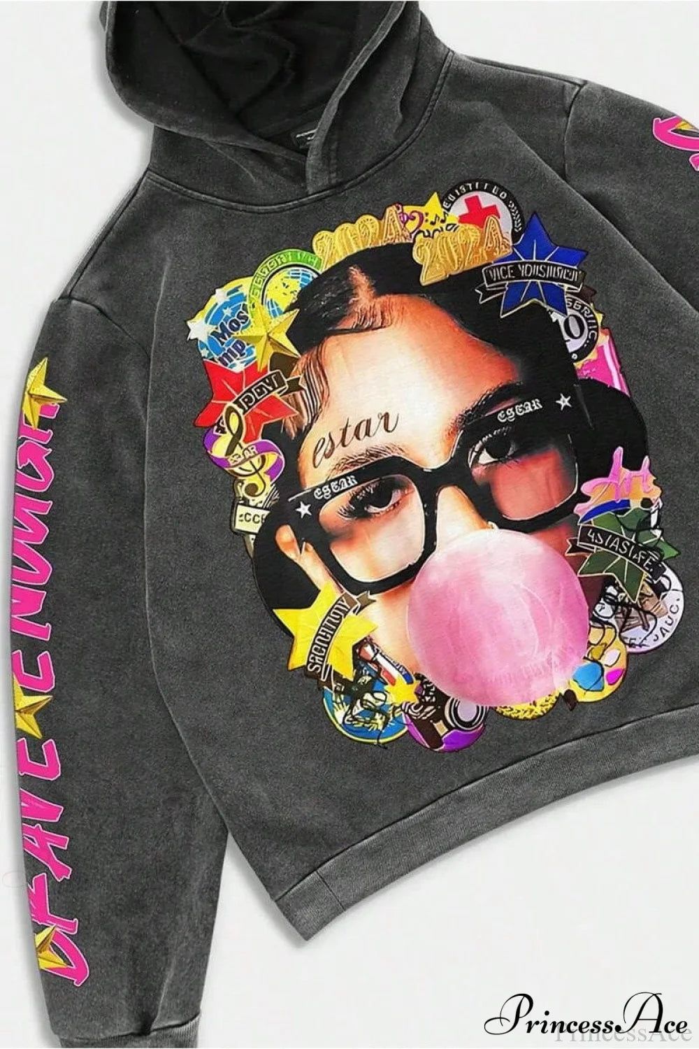 Hip-Hop Rock Character Letter Print Loose Hoodie