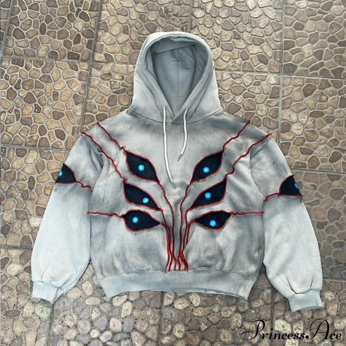 Hip-Hop Topstitch Eye Applique Hoodie