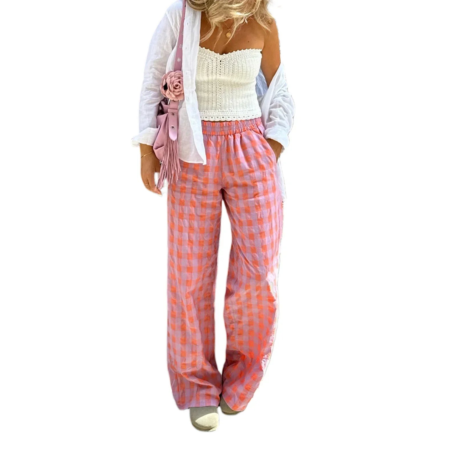 Vintage Plaid Loose Wide Leg Boho Palazzo Pant