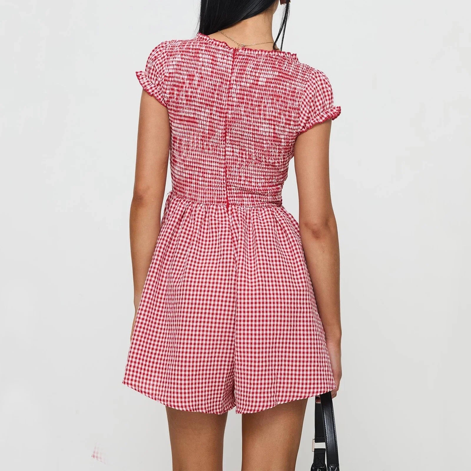 Gingham Smocked Babydoll Mini Dress
