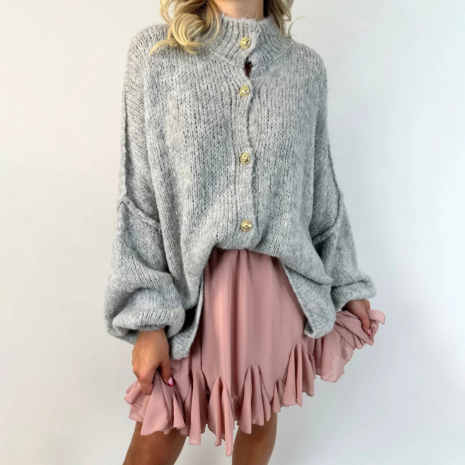 Oversized Button Down Chunky Knit Cardigan - Fashionpara