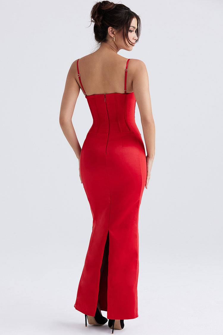 Satin Spaghetti Strap Sweetheart Corset Bodycon Maxi Dress - View 4