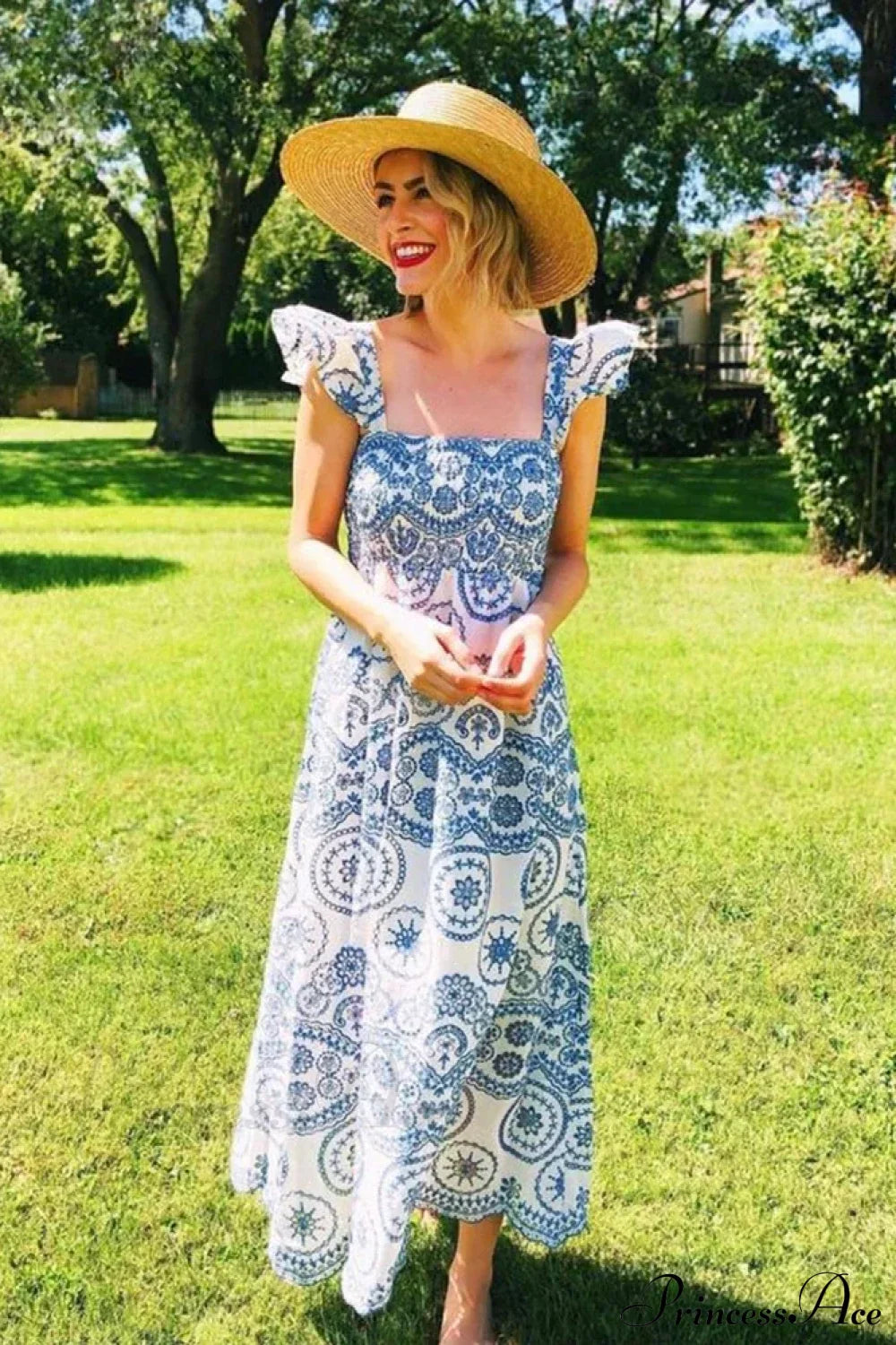 Hollow Out Floral Embroidery Flying Sleeve Dress