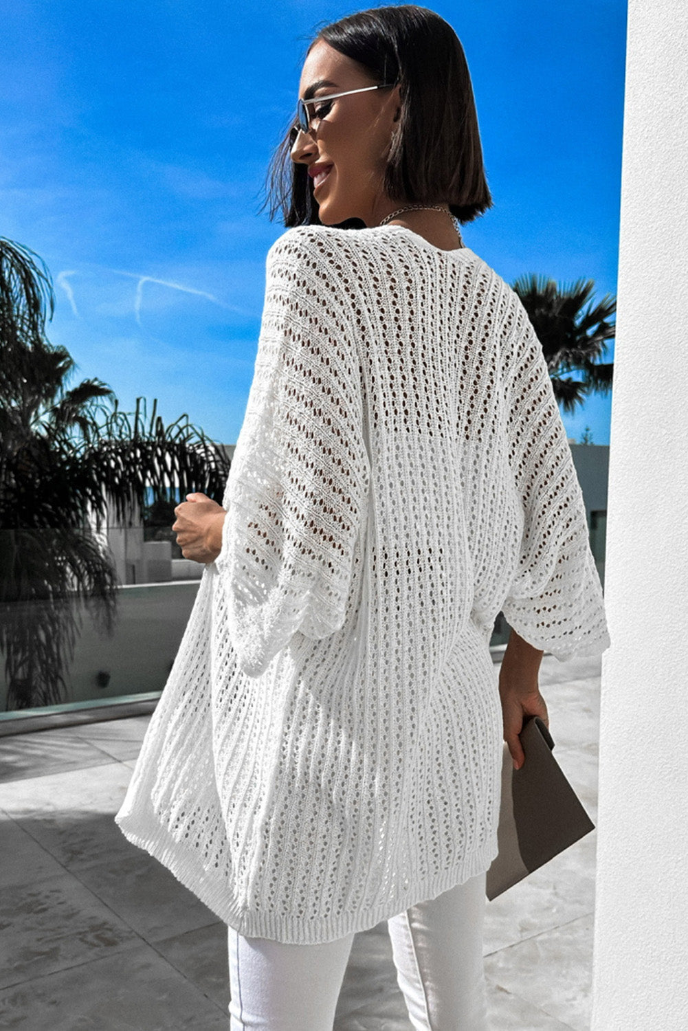 Hollow-out Knit Kimono Lightweight Cardigan  Fashionpara