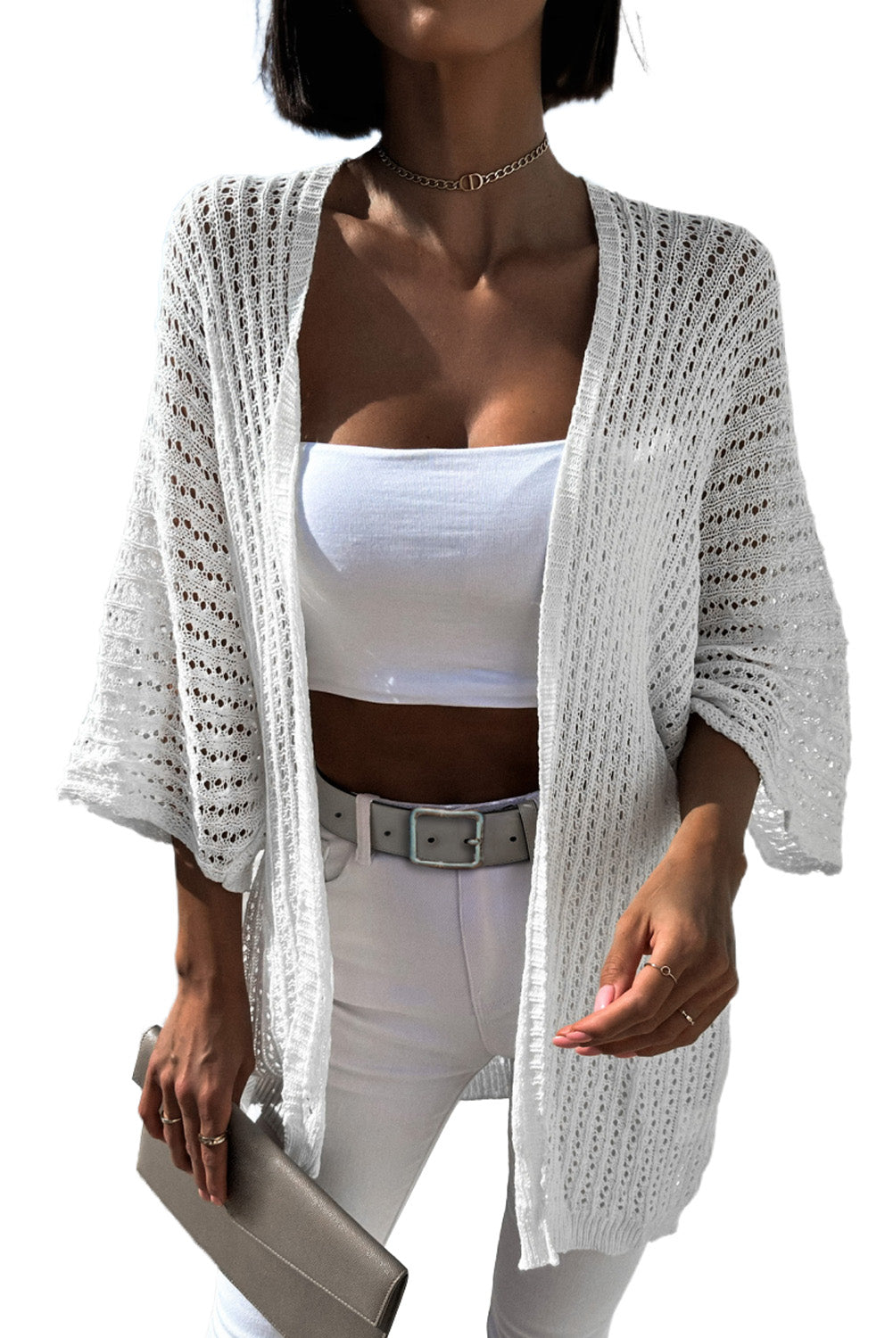 Hollow-out Knit Kimono Lightweight Cardigan  Fashionpara
