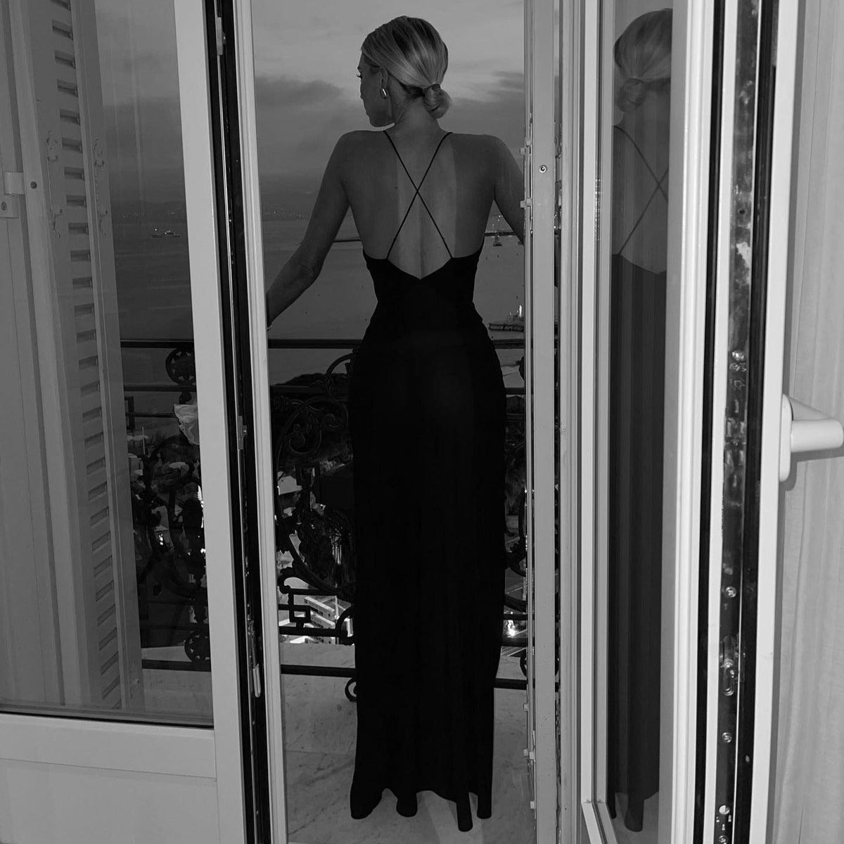 Deep-V Plunge Halter Rosette Backless Maxi Dress 4