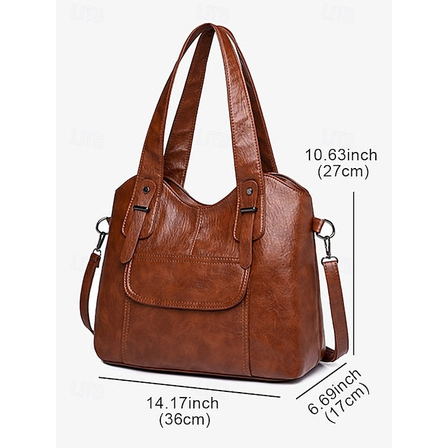 Brown Faux Bag Leather Tote with Vintage Dual