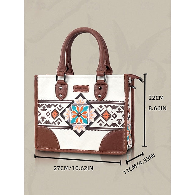 Ethnic Set Faux Handbag and with Leather Canvas