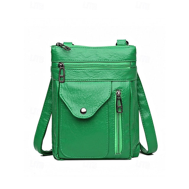Leather Vintage Multi-Pocket Crossbody Faux - Bag