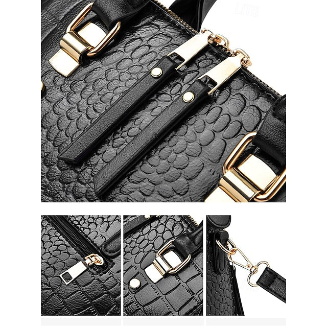 Crocodile Handbag with Leather Faux Tassel Pattern