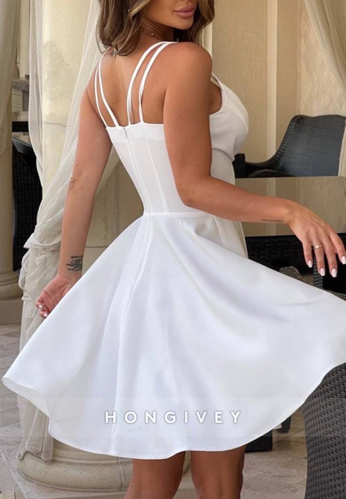 Sexy A-line V Neck Short Regular Straps Short Wedding Dresses