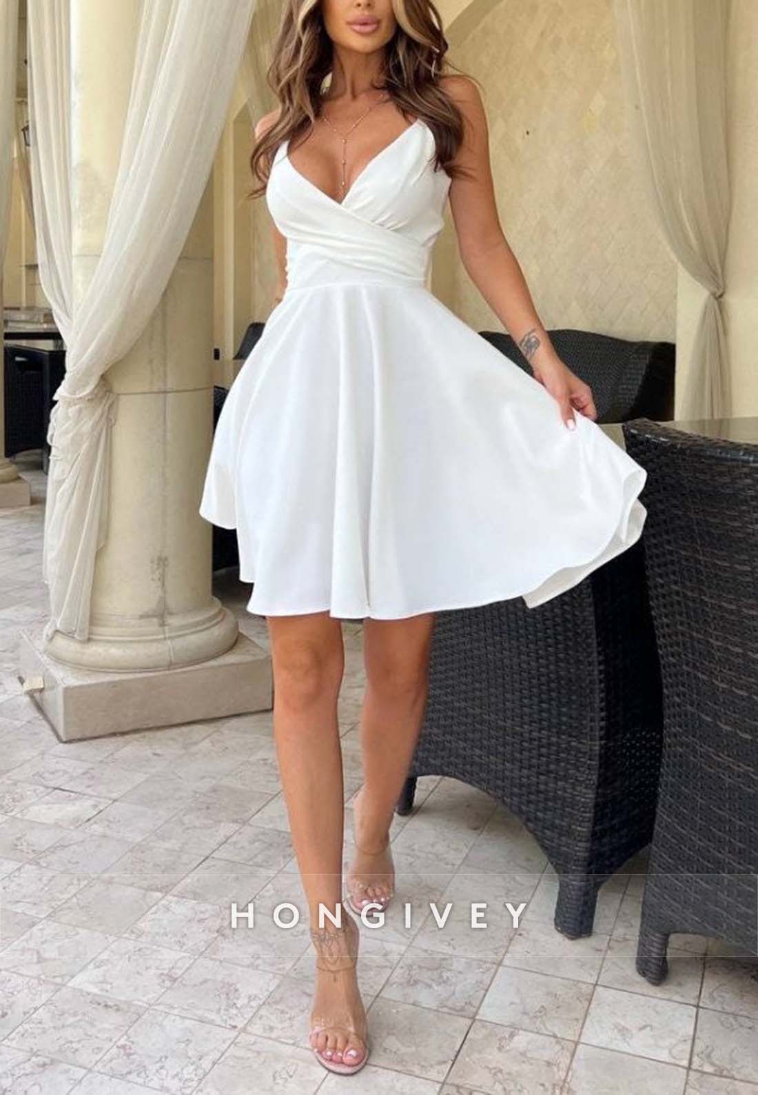 Sexy A-line V Neck Short Regular Straps Short Wedding Dresses