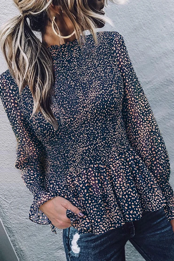 Florcoo Slim Ruffled Long Sleeve Top - Fashionpara