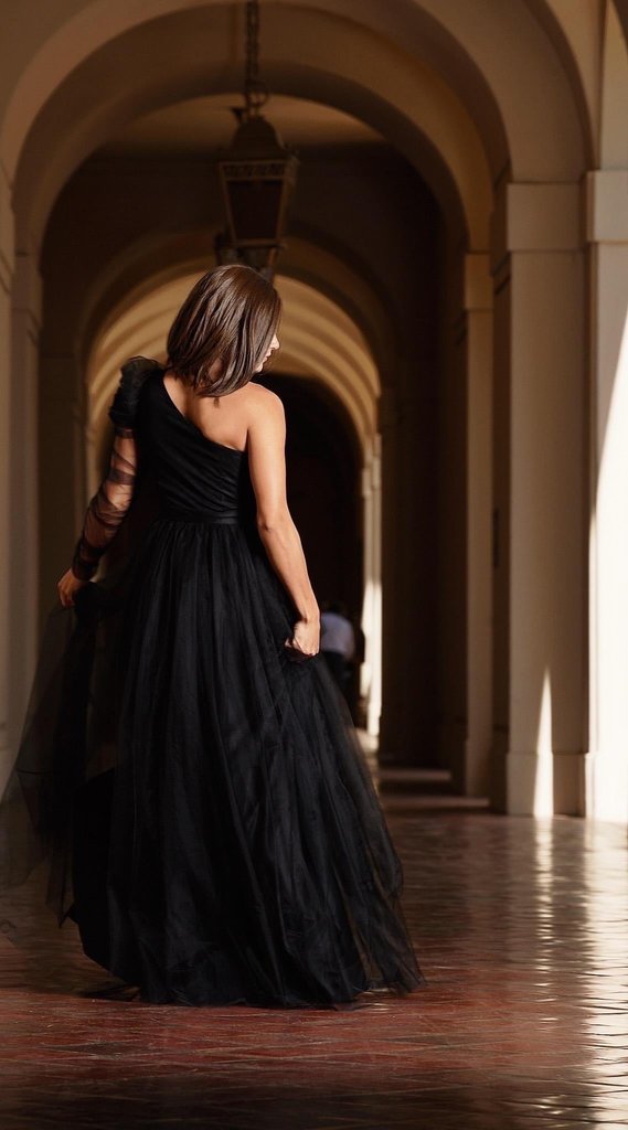 Plus Size Single Sleeve Elegant Party Wedding Guests Bridesmaid Tulle Maxi Dress Fashionpara