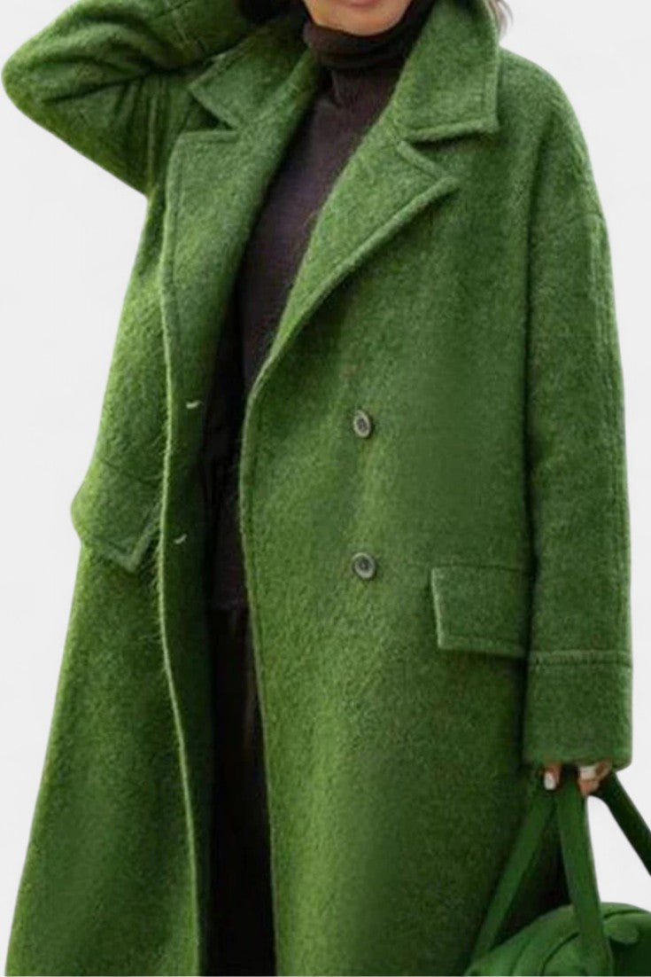 Double Breasted Stand Collar Longline Wool Look Coat 5