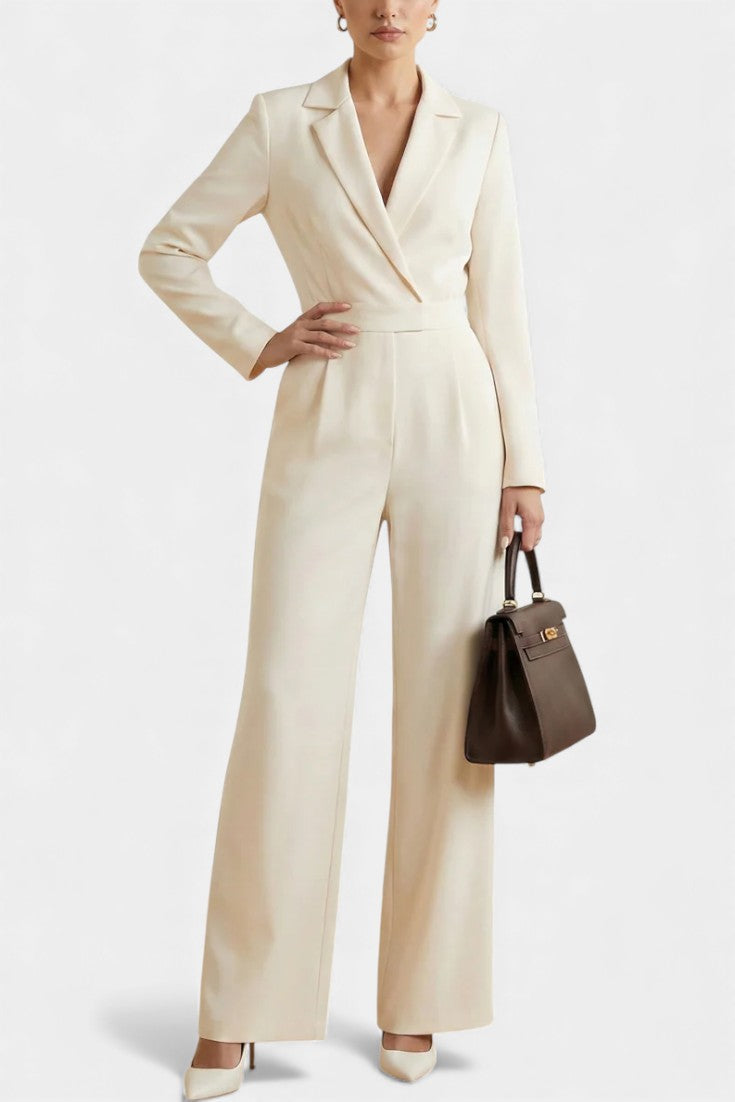Notch Lapel Wrap Long Sleeve Wide Leg Jumpsuit 2