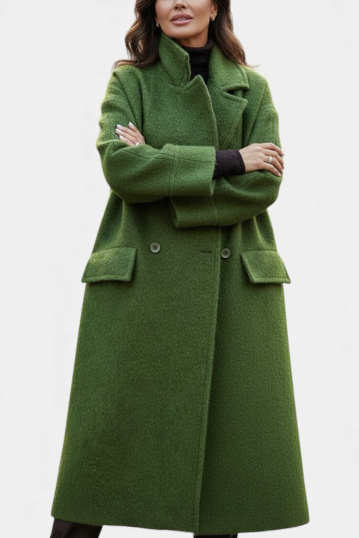 Double Breasted Stand Collar Longline Wool Look Coat 9