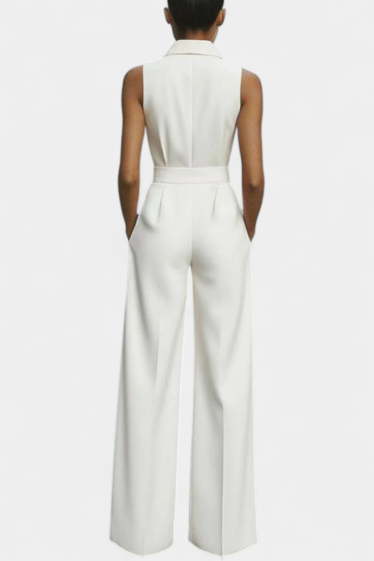 Collared Sleeveless Belted Wide Leg Jumpsuit 4