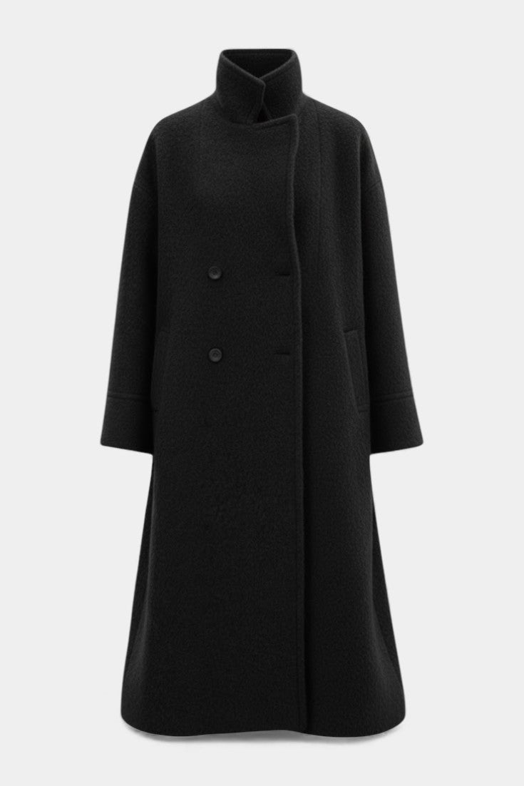 Double Breasted Stand Collar Longline Wool Look Coat 13