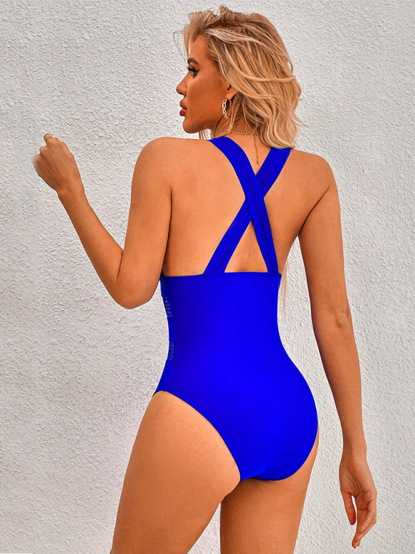 Women's Swimsuit Slimming Seaside Conservative One-piece Swimsuit Solid Color Swimsuit - Fashionpara