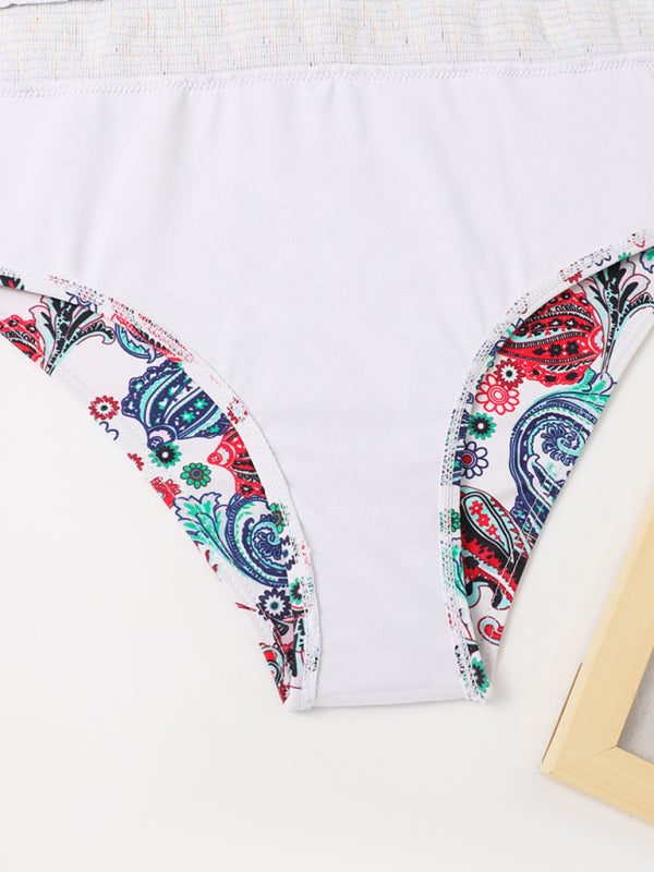 Women's Sexy Peris Print Cross Neck One Piece Swimsuit - Fashionpara