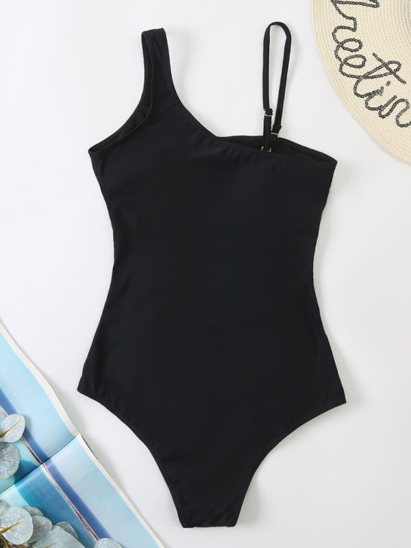 Splicing gauze one-piece swimsuit women's oblique shoulder bikini - Fashionpara
