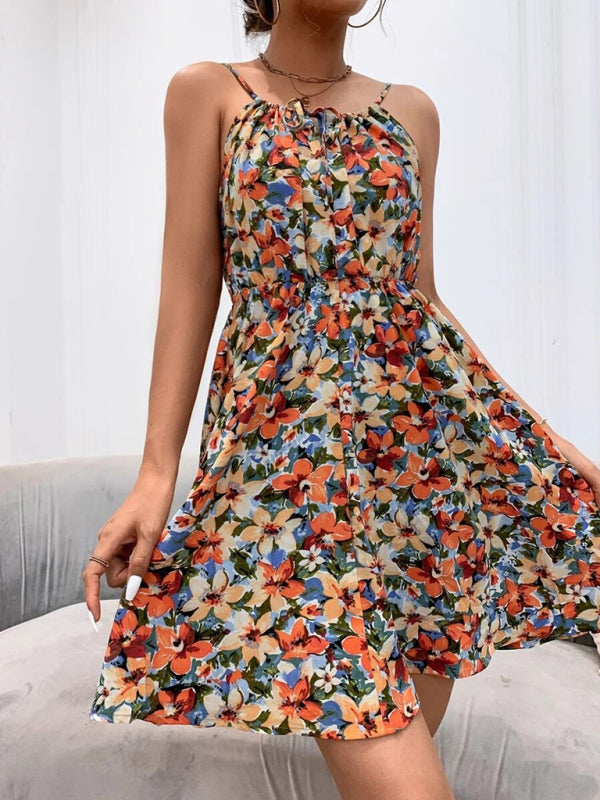 Summer New Elegant Sleeveless Dress Pullover Print Elastic Waist Suspender Skirt - Fashionpara