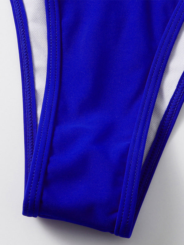 Women's swimsuit long-sleeved mesh jacket three-piece swimsuit solid color sexy bikini - Fashionpara