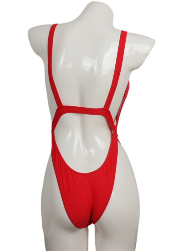 One piece halter bikini solid color sexy swimsuit - Fashionpara