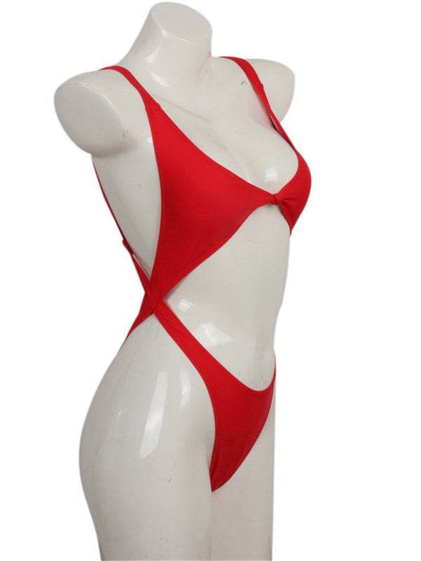 One piece halter bikini solid color sexy swimsuit - Fashionpara