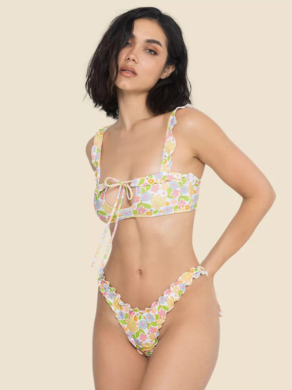 Women's new multi-color printed small fresh swimsuit lace split swimsuit bikini - Fashionpara