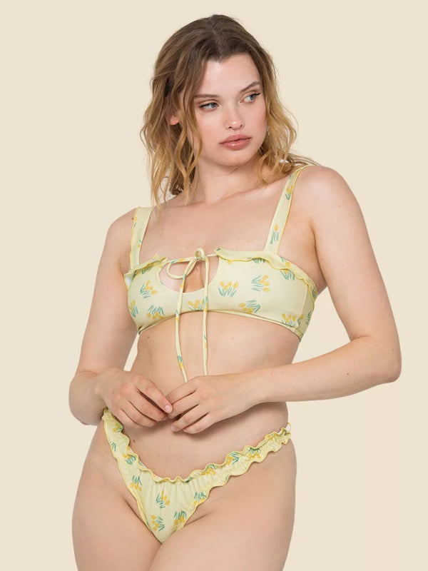 Women's new multi-color printed small fresh swimsuit lace split swimsuit bikini - Fashionpara