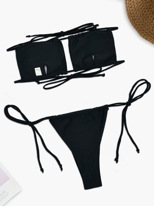 Women's one-piece swimsuit solid color sexy bikini set - Fashionpara