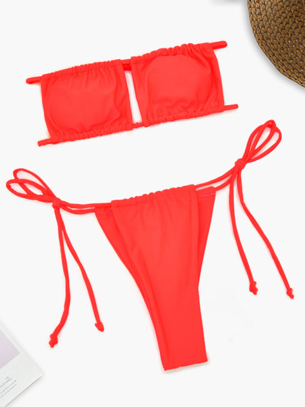 Women's one-piece swimsuit solid color sexy bikini set - Fashionpara