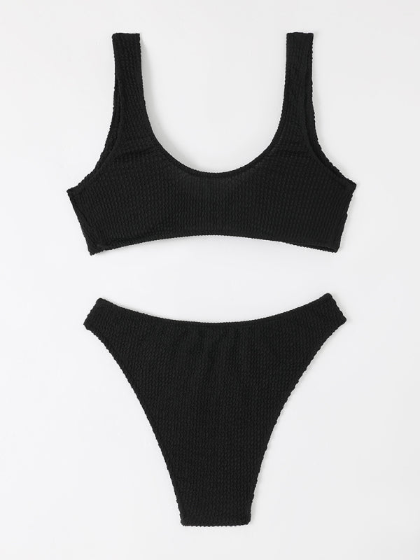 Women's twisted one-piece swimsuit wrinkled wavy fabric bikini - Fashionpara
