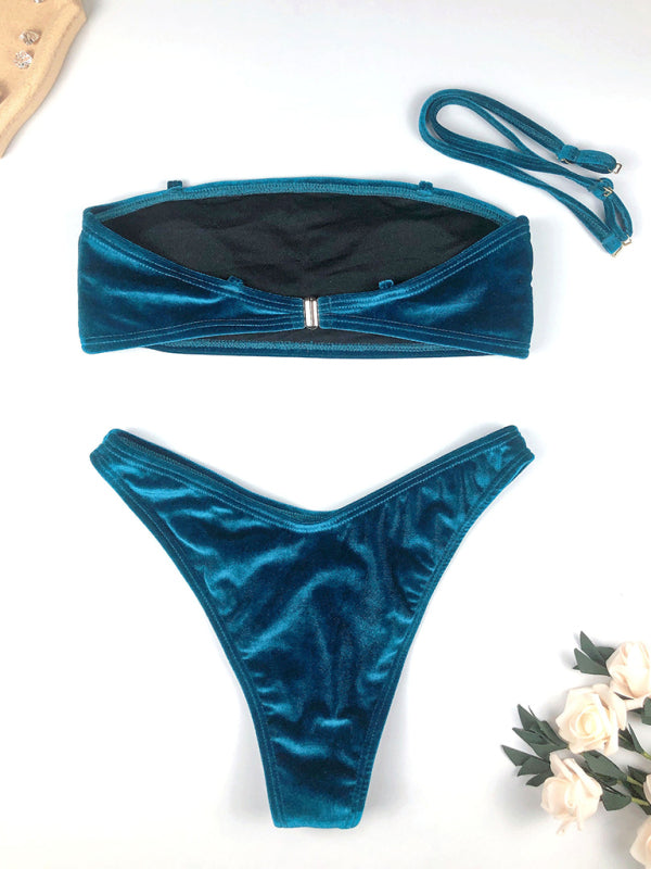 Women's split gold velvet sexy high waist bikini - Fashionpara