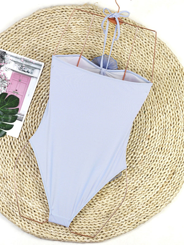 Women's Beach Three-dimensional Flower Halter Sexy High Waist Bikini - Fashionpara