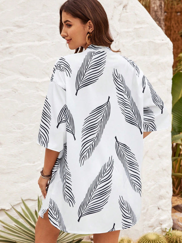 Fashionable printed casual resort style cardigan shorts suit - Fashionpara