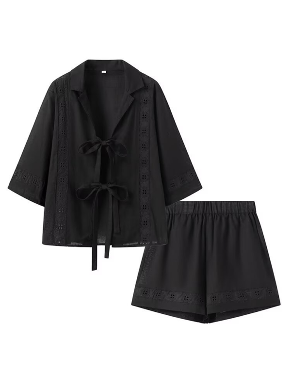 Women's strappy hollow short-sleeved top + shorts set - Fashionpara