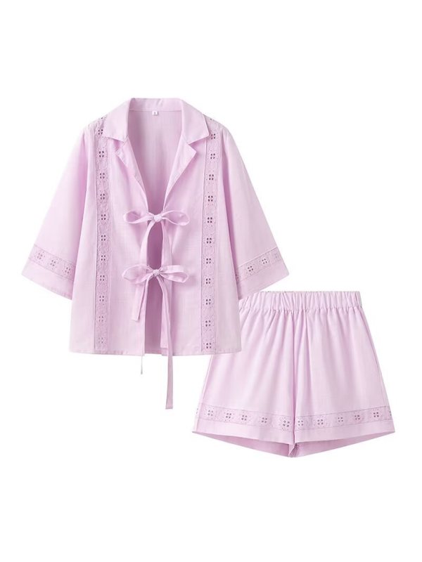 Women's strappy hollow short-sleeved top + shorts set - Fashionpara