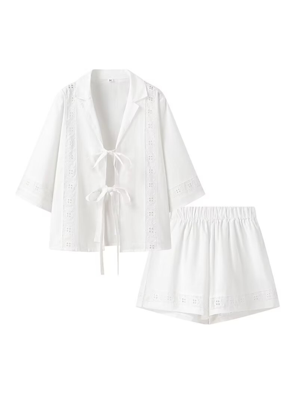 Women's strappy hollow short-sleeved top + shorts set - Fashionpara