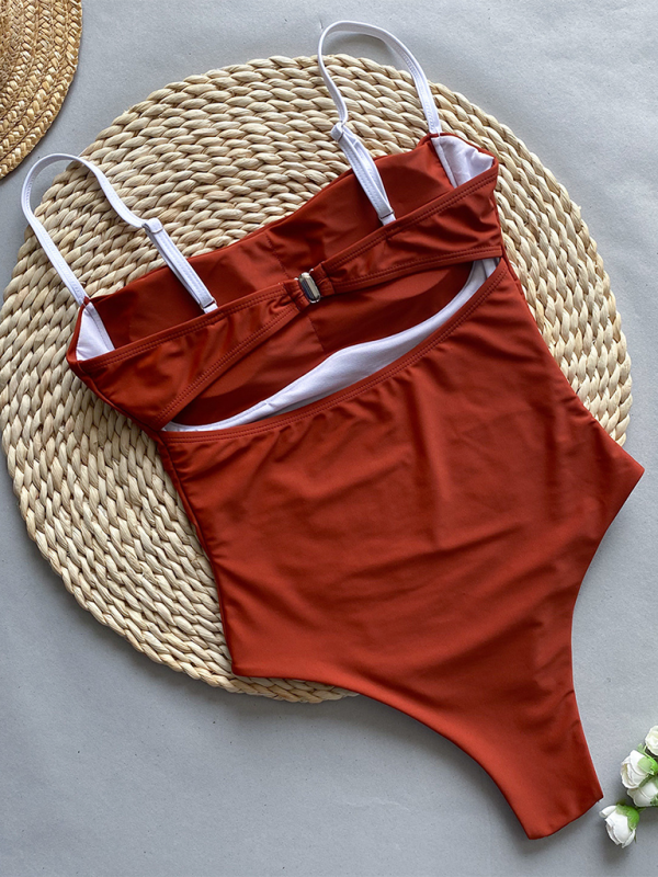 Women's Fashion Sexy Contrast Color One-Piece Swimsuit - Fashionpara