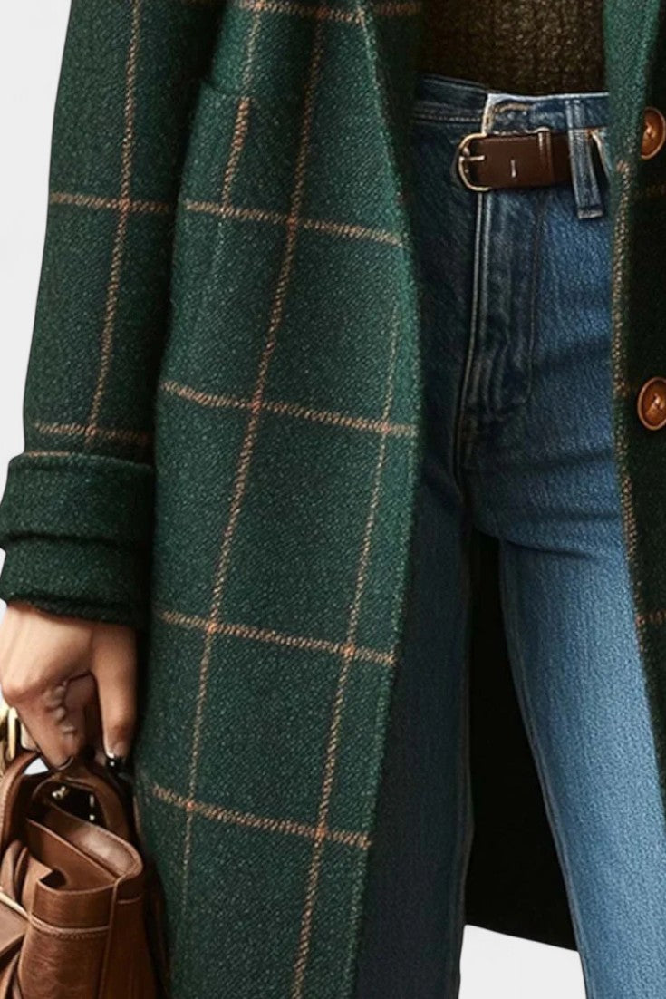 Windowpane Check Notch Lapel Longline Coat 3