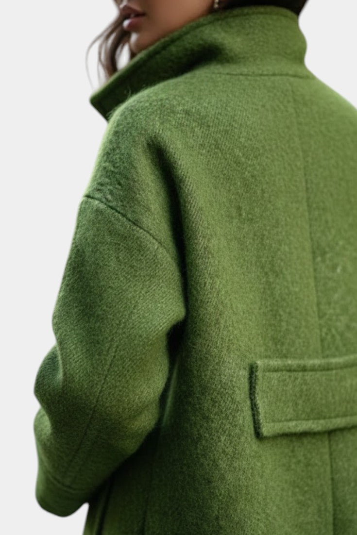 Double Breasted Stand Collar Longline Wool Look Coat 6