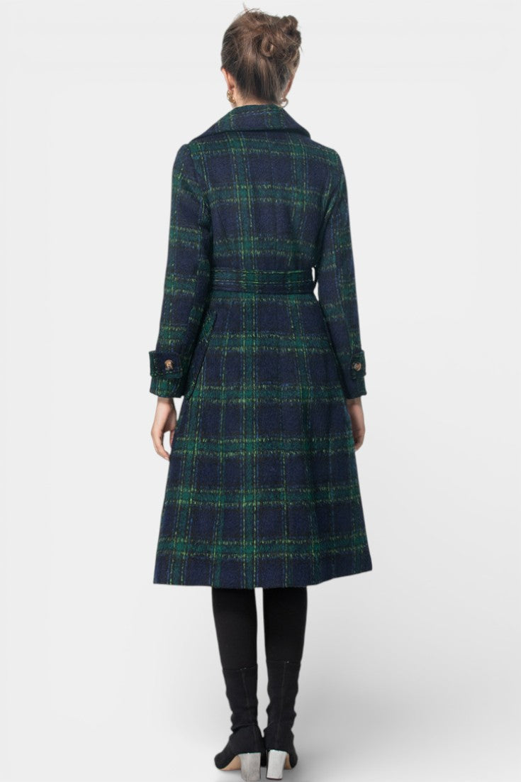 Plaid Notch Lapel Double Breasted Longline Coat 2