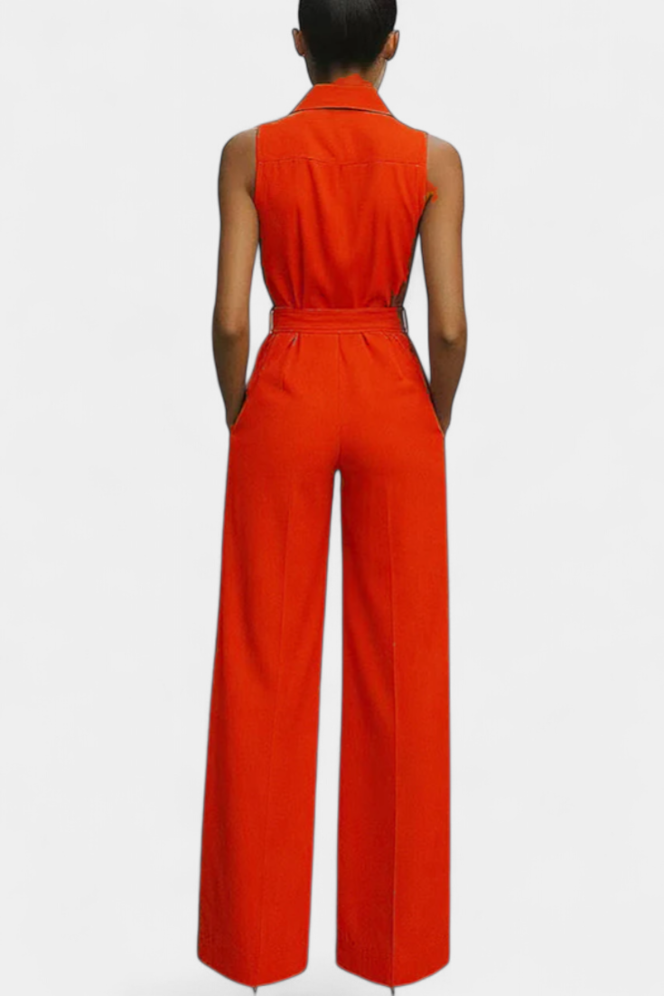 Collared Sleeveless Belted Wide Leg Jumpsuit 2