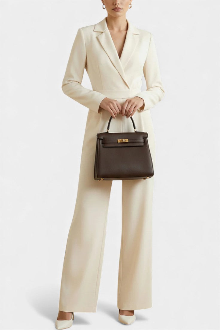 Notch Lapel Wrap Long Sleeve Wide Leg Jumpsuit 3